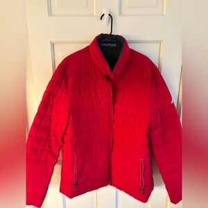 Nautica Reversible Puffer Jacket Red Navy Full Zip Lightweight Large